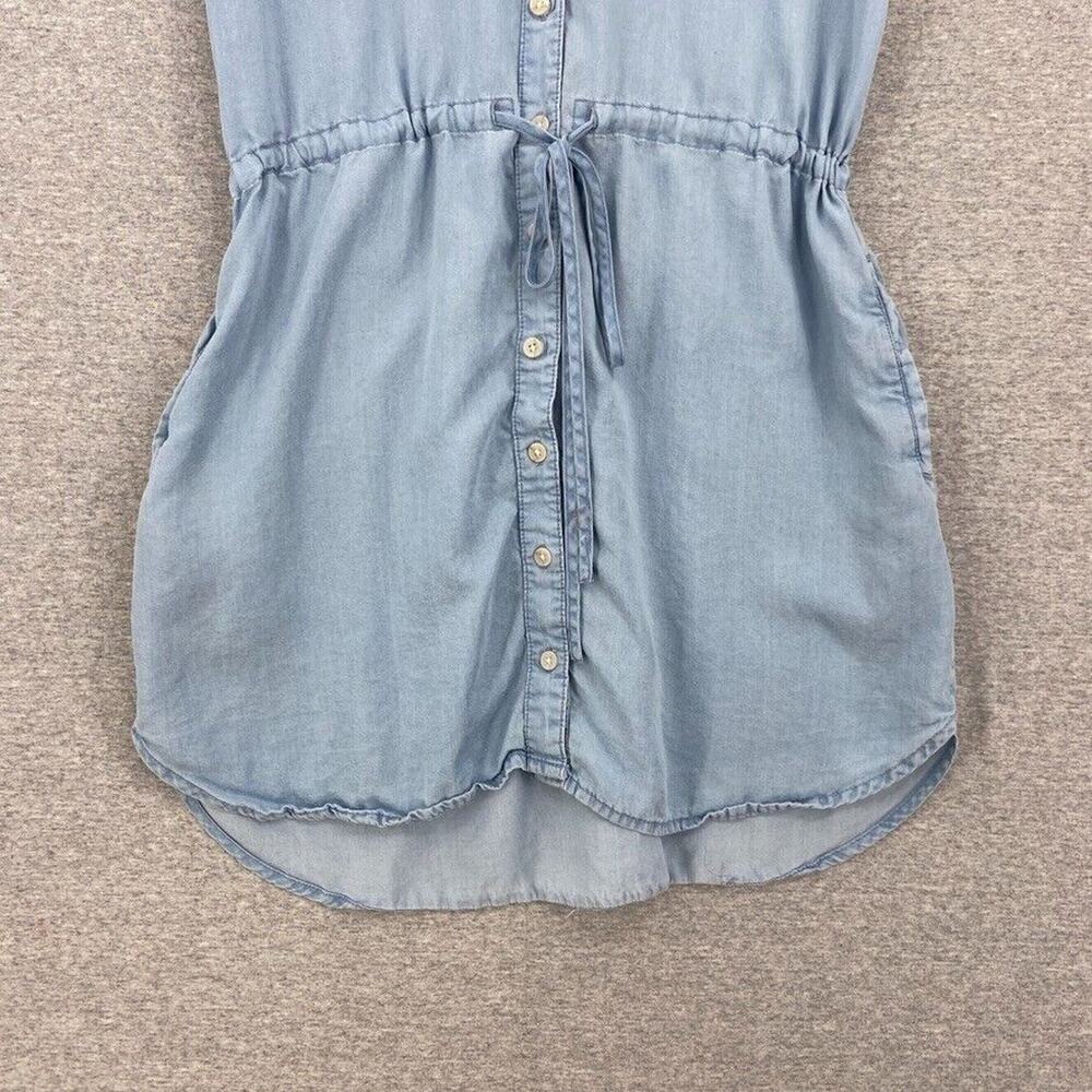 Thread & Supply Shirt Dress Women Medium Blue Button Up Drawstring Waist Pockets - Picture 8 of 14